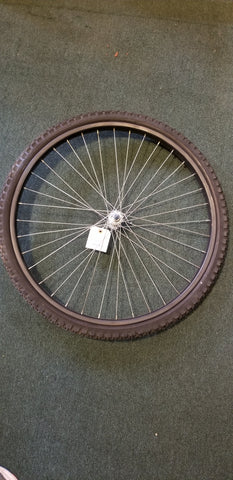 Used: 26" steel bolt on front wheel. With tire